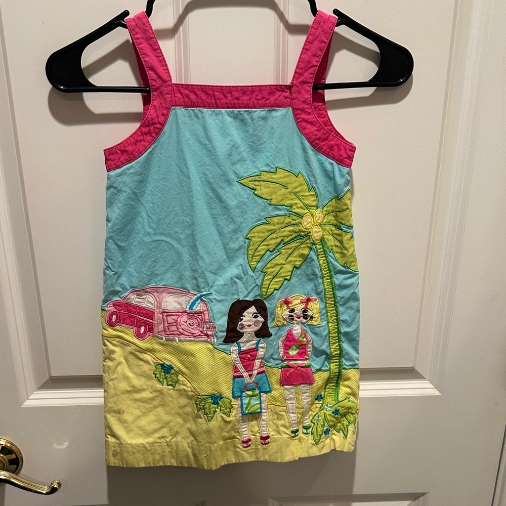 Girls size 5 Lily Pulitzer Tropical Palm & Doll Applique Sundress